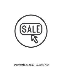 Sale button and cursor line icon, outline vector sign, linear style pictogram isolated on white. Discount click symbol, logo illustration. Editable stroke