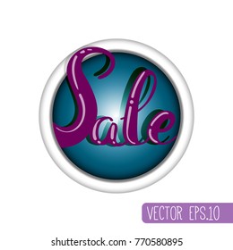 sale button lettering vector. Cartoon sticker design.