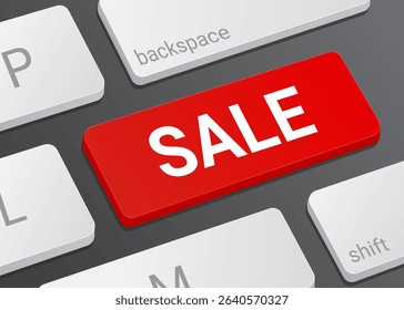 Sale Button on Computer Keyboard with White Text for Online Shopping Marketing and Ecommerce Interface Close Up Illustration	