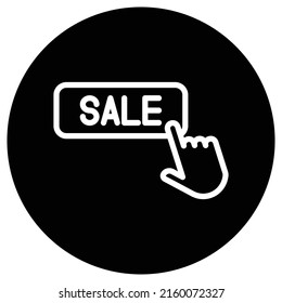 Sale button simple icon vector. Flat design. White icon on black circle. White background.ai