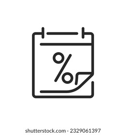Sale Calendar Icon. Vector Linear Editable Sign of Discount Schedule or Event Reminder, Symbolizing Shopping and Deals Timing.