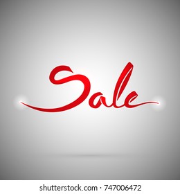 Sale calligraphy lettering logo on gradient background with lights. Vector illustration print for shop and market event, web, application.