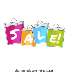 "Sale" calligraphy is written on shopping bags. Elegant sketch style.   