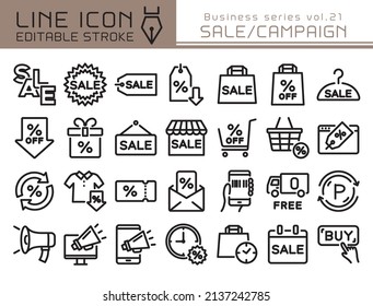 Sale Campaign vector icon set. Editable line stroke.