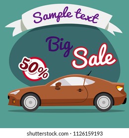 Sale car illustration. Vector illustration isolated on background.