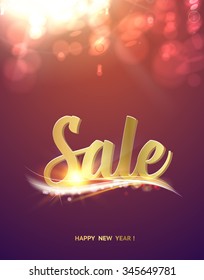 Sale card over color background with fire bokeh. Happy sale of 2016. Sale card. Template for your design. Abstract fire bokeh. Party background colored red. Vector illustration.