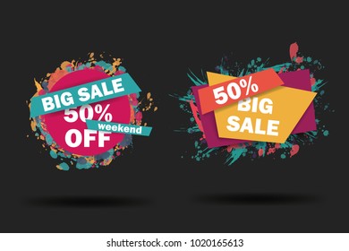 Sale cards with beautiful colorful elements. Vector template. Social media banners for online shopping website and mobile website.