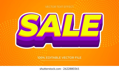 Sale cartoon 3d style text effect yellow and purple color