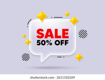 Sale chat speech bubble. Social media concept. Sale 50 percent off discount. Promotion price offer sign. Retail badge symbol. 3d sparkles chat bubble. Vector
