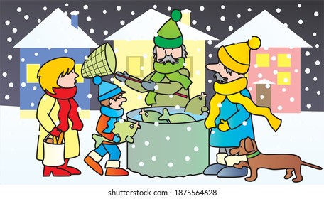 Sale of Christmas carps, vector  illustration