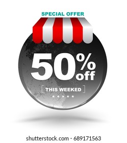 Sale circle banner  isolated vector illustration. Discount offer price label, symbol for advertising campaign in retail, sale promo marketing, 50% off discount sticker, 