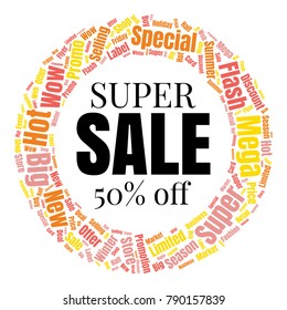 Sale circle word cloud. Vector illustration for advertising offer
