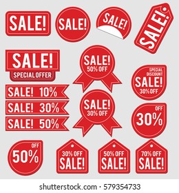 Sale collection of red discount stickers 