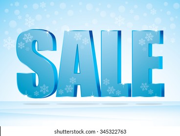 Sale collection. Vector background with snow. blue Text design. 