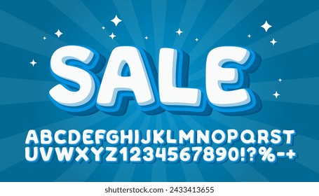 Sale color blue font. English alphabet and numbers sign. Vector illustration