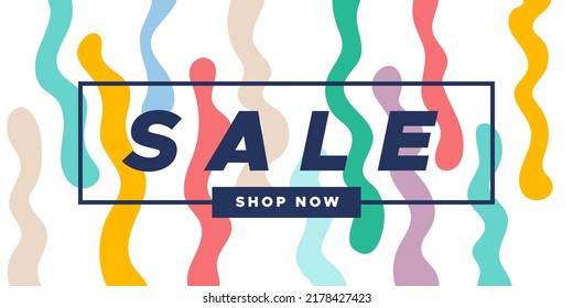 Sale colorful banner. Abstract organic wavy shapes background. For newsletter, web header, social media post, promotional banner, advertising and identity. Vector illustration, flat design