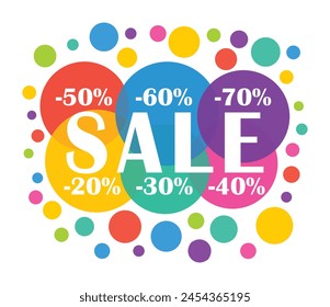 Sale. Colorful hand drawn vector illustration with promo labels. English language.