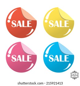 Sale Colorful Round And Speech Bobble Sticker Set - Vector.