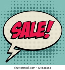 Sale comic book bubble text retro style