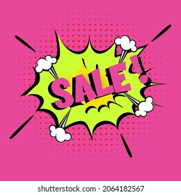 Leyenda cómica de venta explosión vectorial ilustración de caricatura en estilo retro pop de fondo medio tono