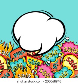 Sale comic speech bubble background in cartoon style.