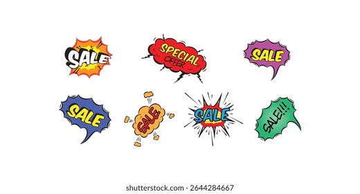 Sale in comic speech bubble. pop art style, colorful cartoon vector illustration