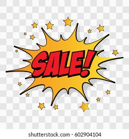 Sale. comic text speech bubble. icon a Sound effect phrase with color on a transparent background.