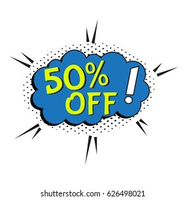 Sale comic text speech. Promo bubble phrase on white background. Vector offer template for social media website, poster, flyer, email, newsletter, advertisement, promotional material.