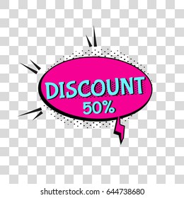 Sale comic text speech. Promo bubble phrase on halftone background. Vector offer template for social media website, poster, flyer, email, newsletter, advertisement, promotional material.