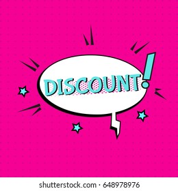 Sale comic text speech. Promo bubble phrase on halftone background. Vector offer template for social media website, poster, flyer, email, newsletter, advertisement, promotional material.