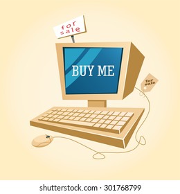 Sale of computers and technology. Buy me a picture. Conceptual illustration for sale.