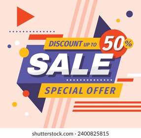 Sale concept banner design. Discount up to 50% off poster. Clearance offer retail leaflet. Special offer poster. Advertising promotion layout. 