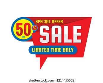 Sale - concept banner vector illustration. Special offer creative layout. Discount 50% off. Graphic design element. 