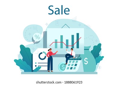 Sale concept. Business planning and development. Sales promotion and stimulation for comercial profit. Flat vector illustration