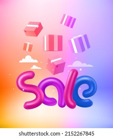 Sale concept with delivery boxes. 3d vector vertical banner