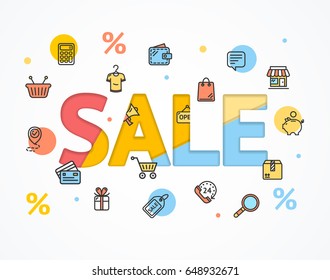 Sale Concept Icon Flat and Paper Art Trendy Design Profit Season Shopping. Vector illustration