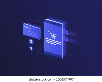 Sale concept modern style, consumerism and people concept. shop online using smartphone. Can be used for web, graphic design and brochure. vector illustration design.