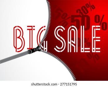Sale concept sale text with zip open to show sale discount rate