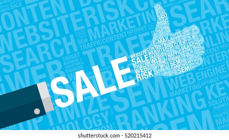 Sale concept with thumbs up, vector illustration