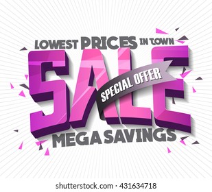 Sale concept vector banner with abstract triangle elements.