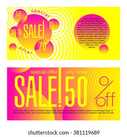 Sale concept vector leaflet - % off. Vector banner design, abstract background. Super big creative layout, horizontal geometric banner template.