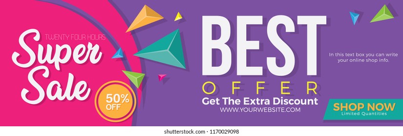 Sale concept vector web banner. 50% sale off colorful web banner.