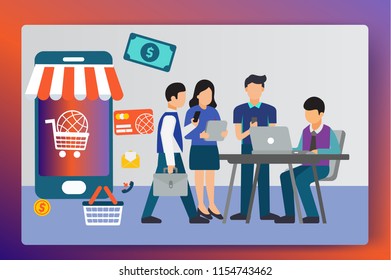 Sale, consumerism and people concept.shop online using smartphone. Landing page template.3d vector isometric illustration.