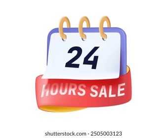 Sale countdown badge with calendar in 3D style. Last day offer banner, one day sales and 24 hour sale promo sticker. Business limited special promotion, best deal badge. Isolated vector icon