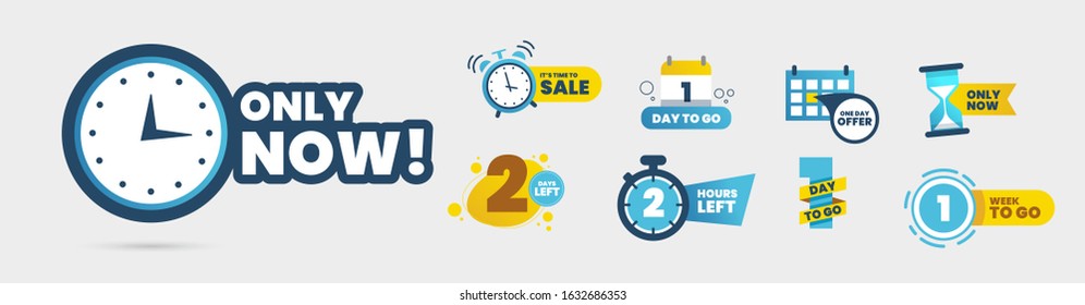 Sale countdown badges collection. Last minute offer banner, one day sales and 24 hour sale promo stickers. business limited special promotions, best deal badge. Isolated vector icons set.