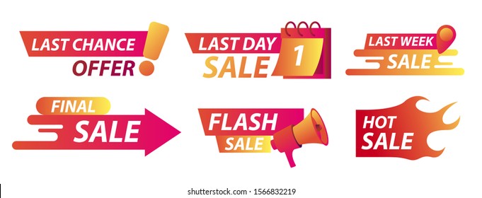 Sale countdown badges. Last chance offer banner, last day sales with calendar and hot sale in fire. Vector illustration 