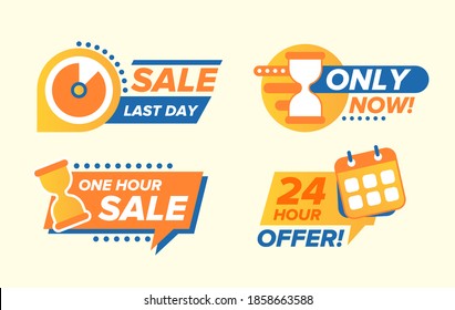 Sale Countdown Badges. One Week Sale Banner, Last Day Offer, Only Now, Last Chance Super Sale And Other Promo Stickers. Business Limited Special Promotions, Best Deal Badge. Isolated Vector Icons Set