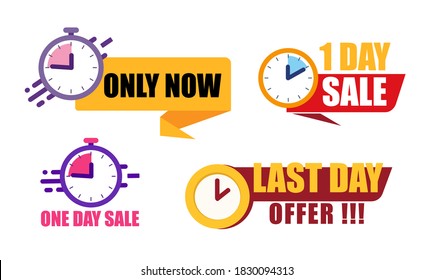 Sale countdown badges. only now, 1 day offer, one day sale last hour offer. business limited special promotions. Bright vector icons set isolated on white.