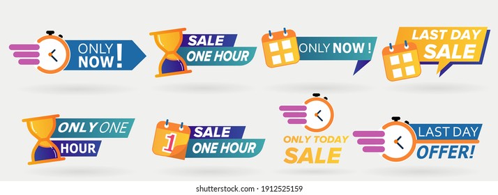 Sale countdown badges. only now, 1 day offer, one day sale last hour offer. Logos, signs, stickers, deal badge template for advertising, promotion, shop market.