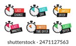 Sale countdown badges set. Limited time only discount promotions. Vector illustrations set